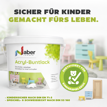 375 ml Acryl Buntlack, 3 in 1, Möbellack, Spielzeugfarbe, Holzlack, RAL Farbwahl - Seidenmatt
