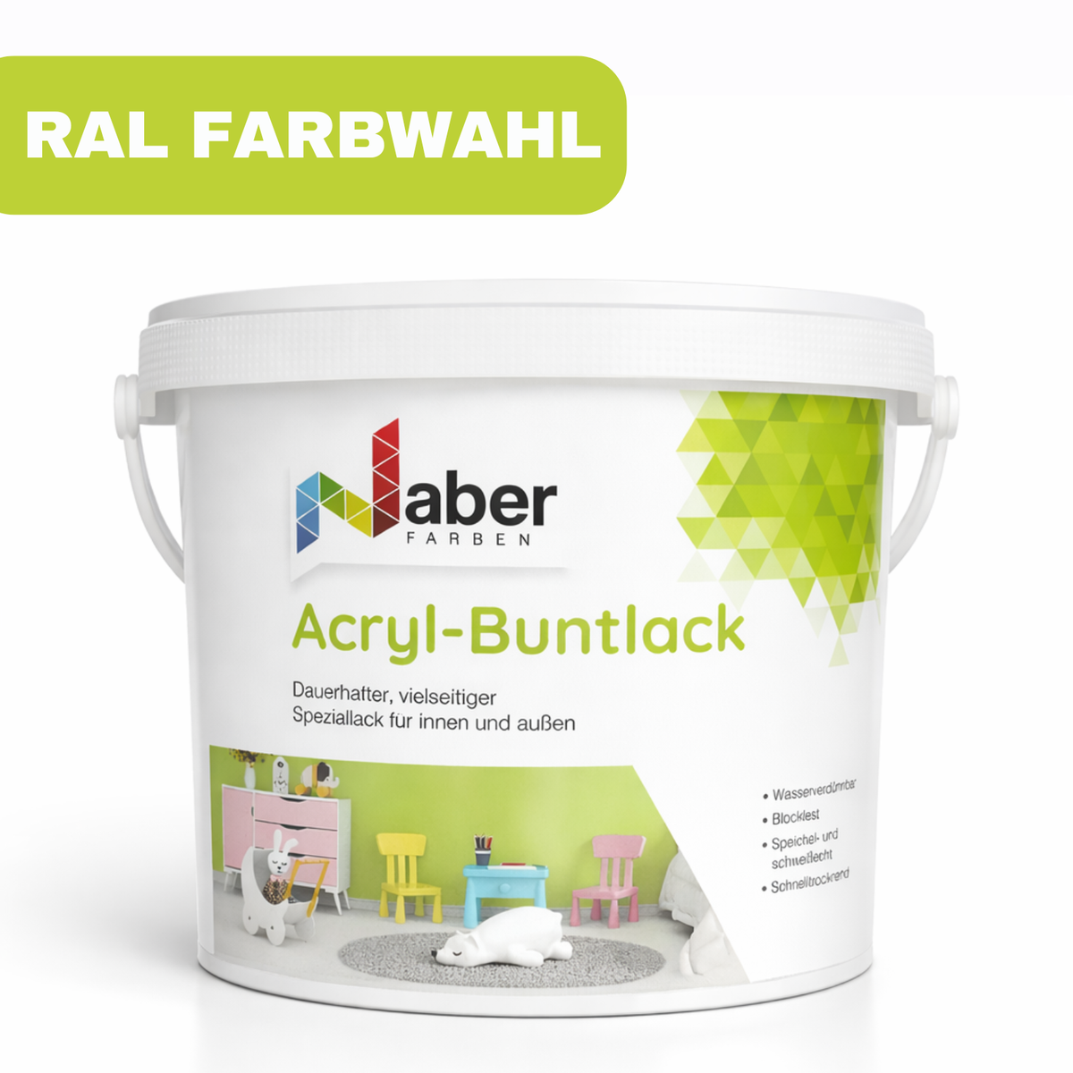 2,5 L Acryl Buntlack, Lack & Grundierung in einem, Holz- & Möbellack, Wasserbasiert, RAL-Farbwahl - Seidenmatt