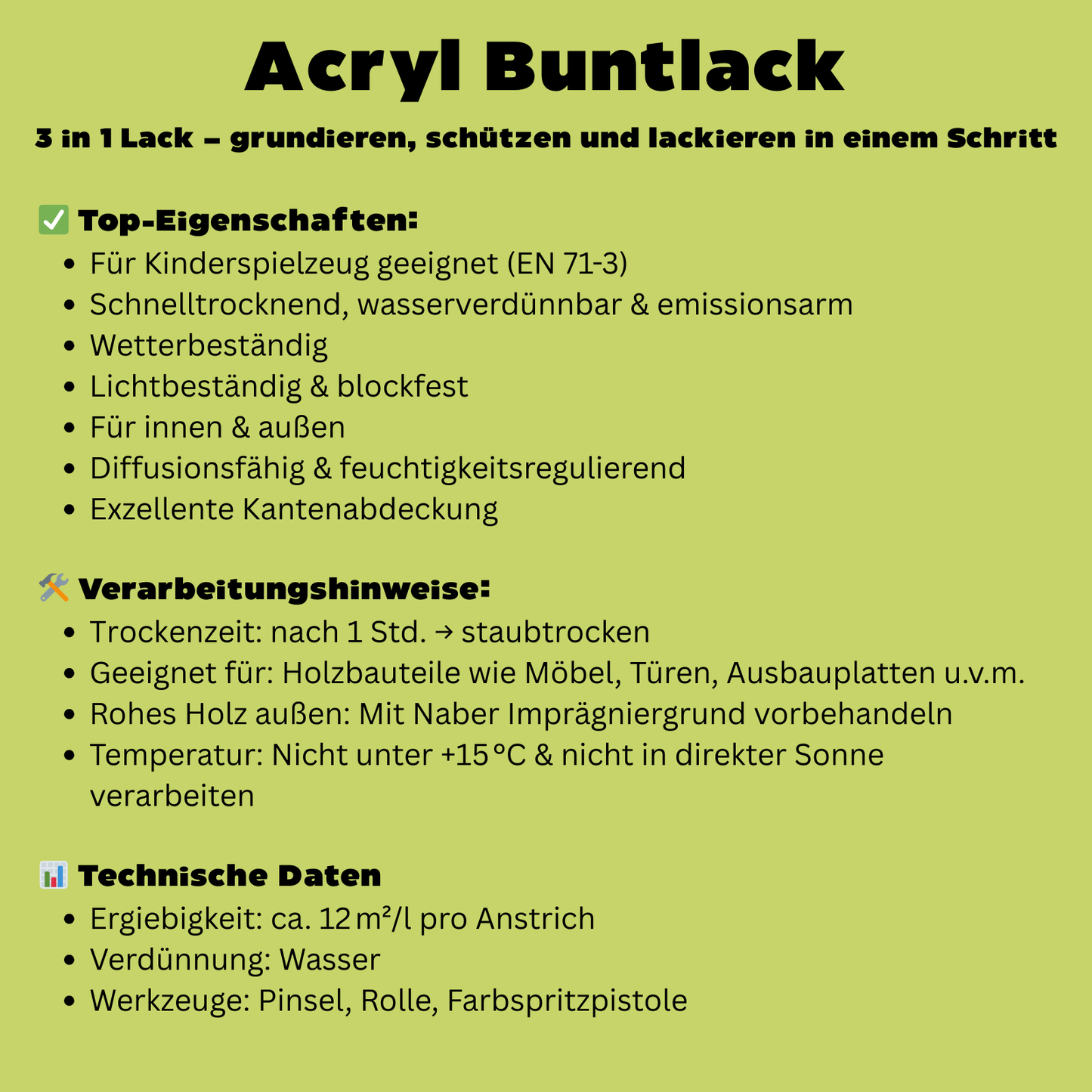 375 ml Acryl Buntlack, 3 in 1, Möbellack, Spielzeugfarbe, Holzlack, RAL Farbwahl - Seidenmatt
