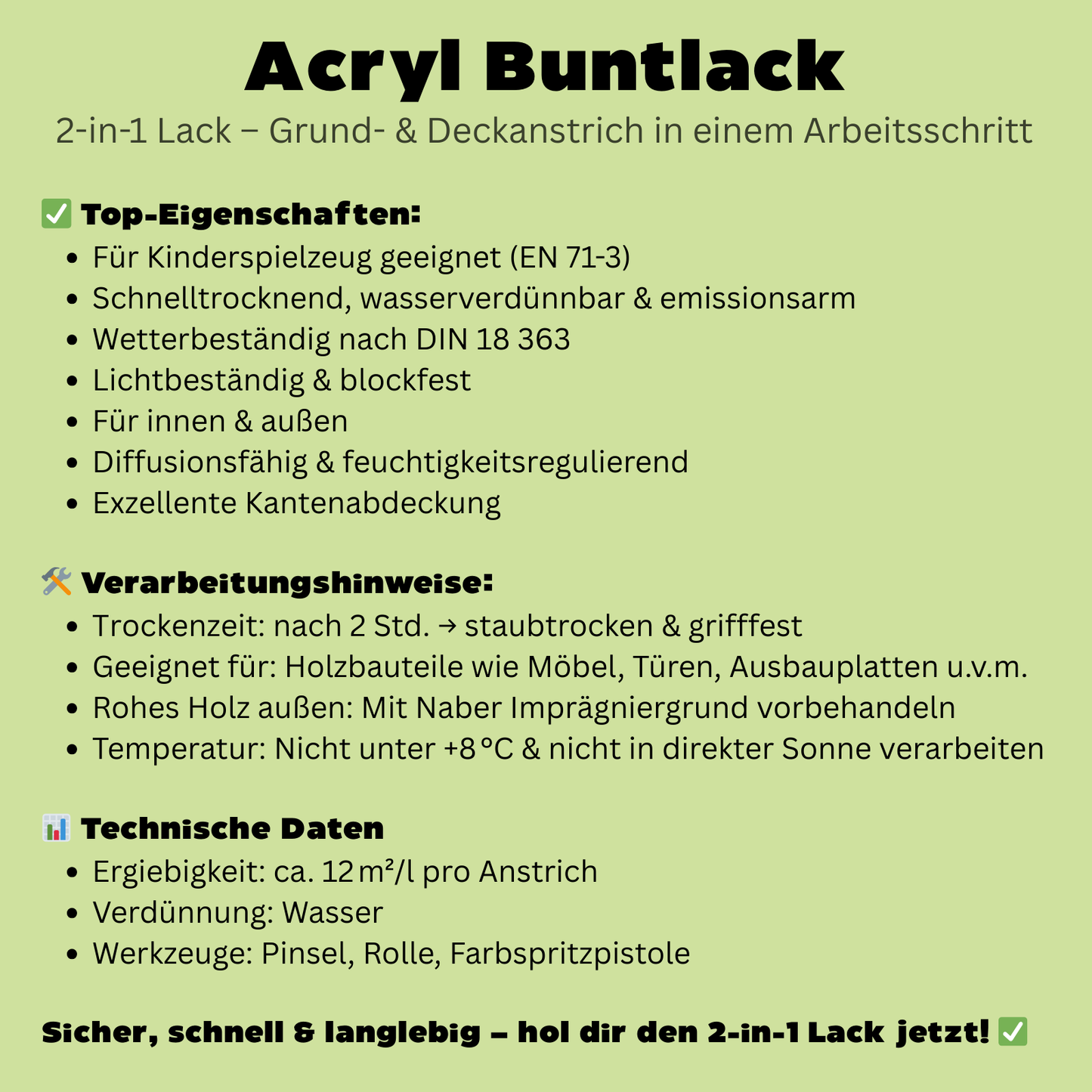 Acryl Buntlack, Möbellack, Spielzeugfarbe, Holzlack, Farbwahl, Profi-Qualität - Seidenmatt
