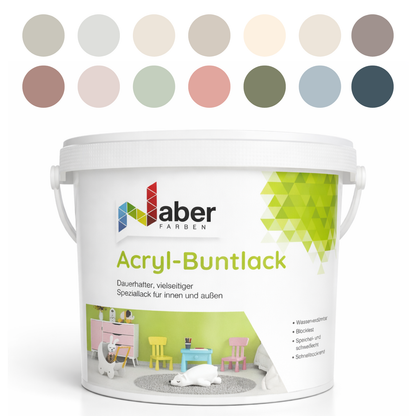 Acryl Buntlack 3 in 1, Möbellack, Möbelfarbe, Hozlack, Geruchsneutral, Kindersicher - Matt