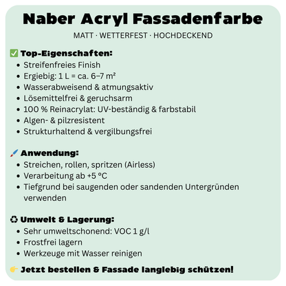 12,5 L Acryl Fassadenfarbe, Hausfarbe, Außenfarbe, RAL Farbwahl - MATT (RAL 6008 - 9018)