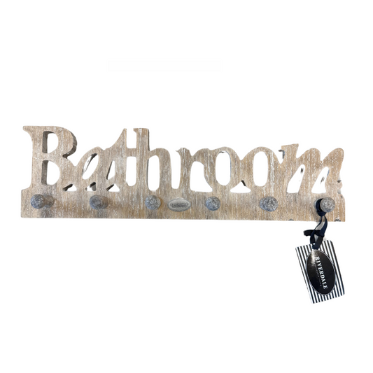 Holzschild Bathroom, zum aufhängen, braun, riverdale
