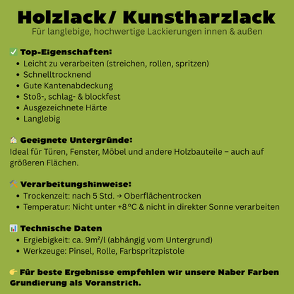 2,5 L Holzlack, Holzfarbe, Kunstharzlack, für alle Holzbauteile, RAL Farbwahl - Seidenmatt