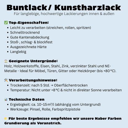 Buntlack, Kunstharzlack, Holz, Eisen, Metall, Farbwahl, Profi-Qualität - Seidenmatt