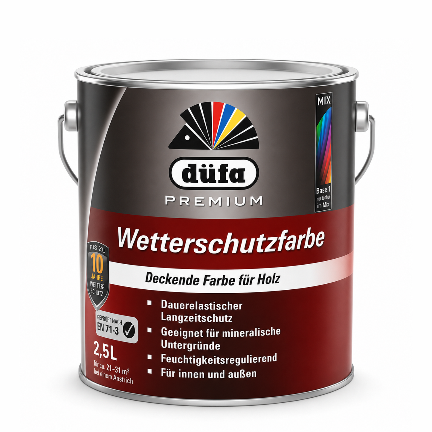2,5 L düfa PREMIUM Wetterschutzfarbe – Hochdeckende Holzfarbe für Innen & Außen | Bis zu 10 Jahre Langzeitschutz - Seidenglanz