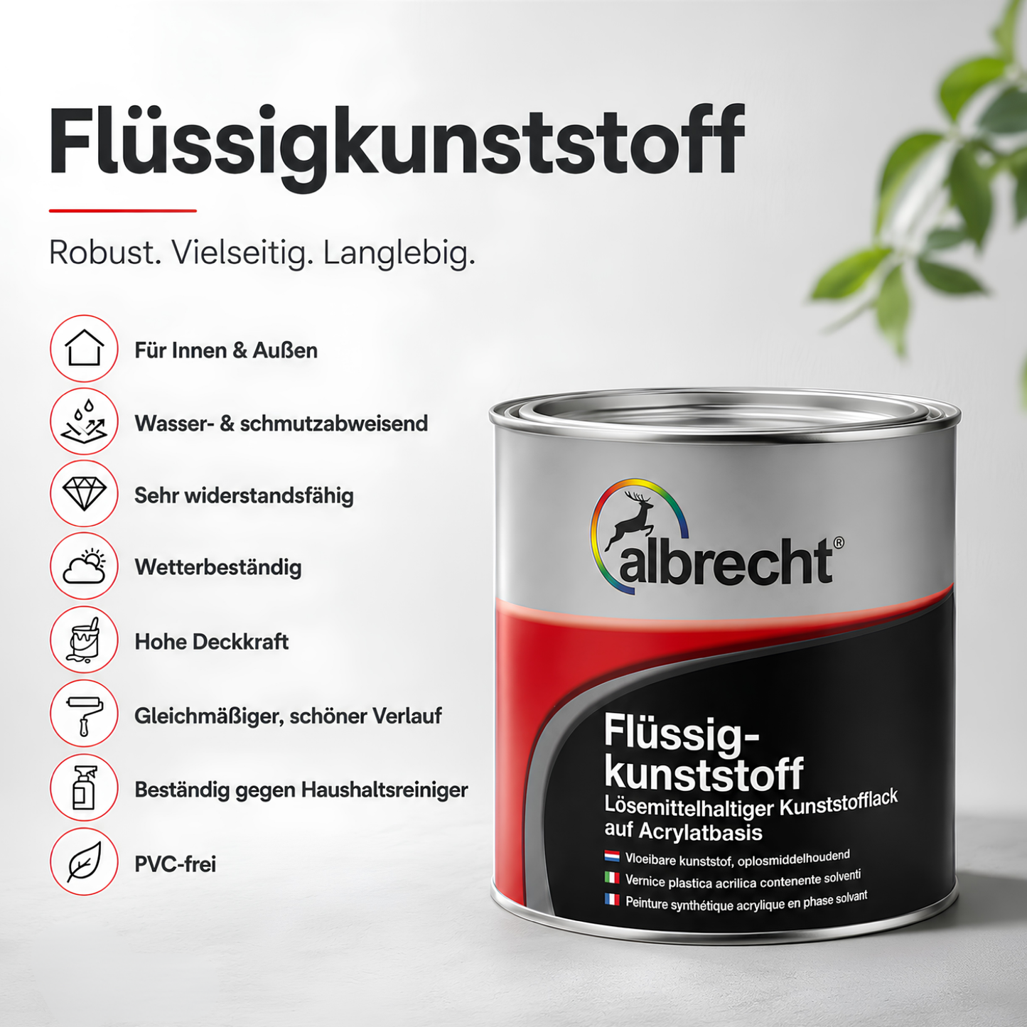 Flüssigkunststoff für Beton, Metall, Holz & Hart-PVC | Seidenglänzend | Innen & Außen