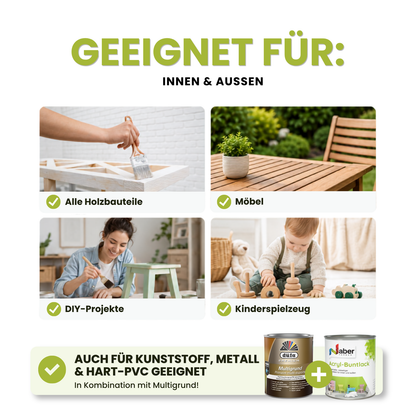 Acryl Buntlack 3 in 1, Wasserbasierter Holz- & Möbellack ohne Schleifen, Wasserbasiert, Farbwahl - Seidenmatt