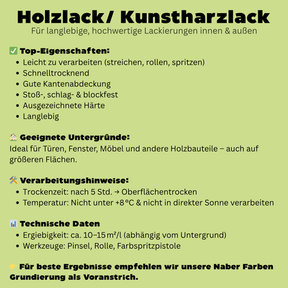 1 L Holzlack, Holzfarbe, Kunstharzlack, für alle Holzbauteile, RAL Farbwahl - MATT