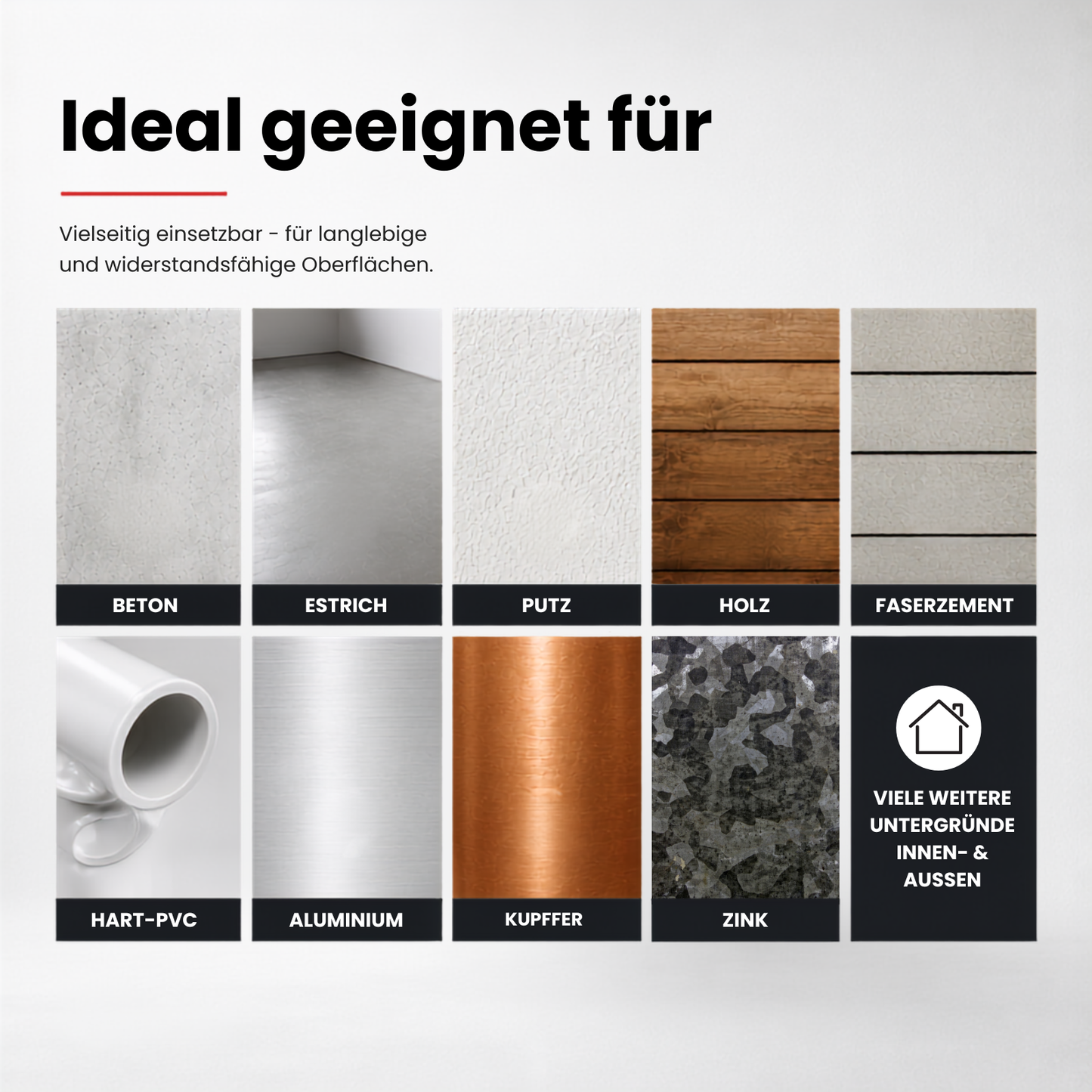 Flüssigkunststoff für Beton, Metall, Holz & Hart-PVC | Seidenglänzend | Innen & Außen