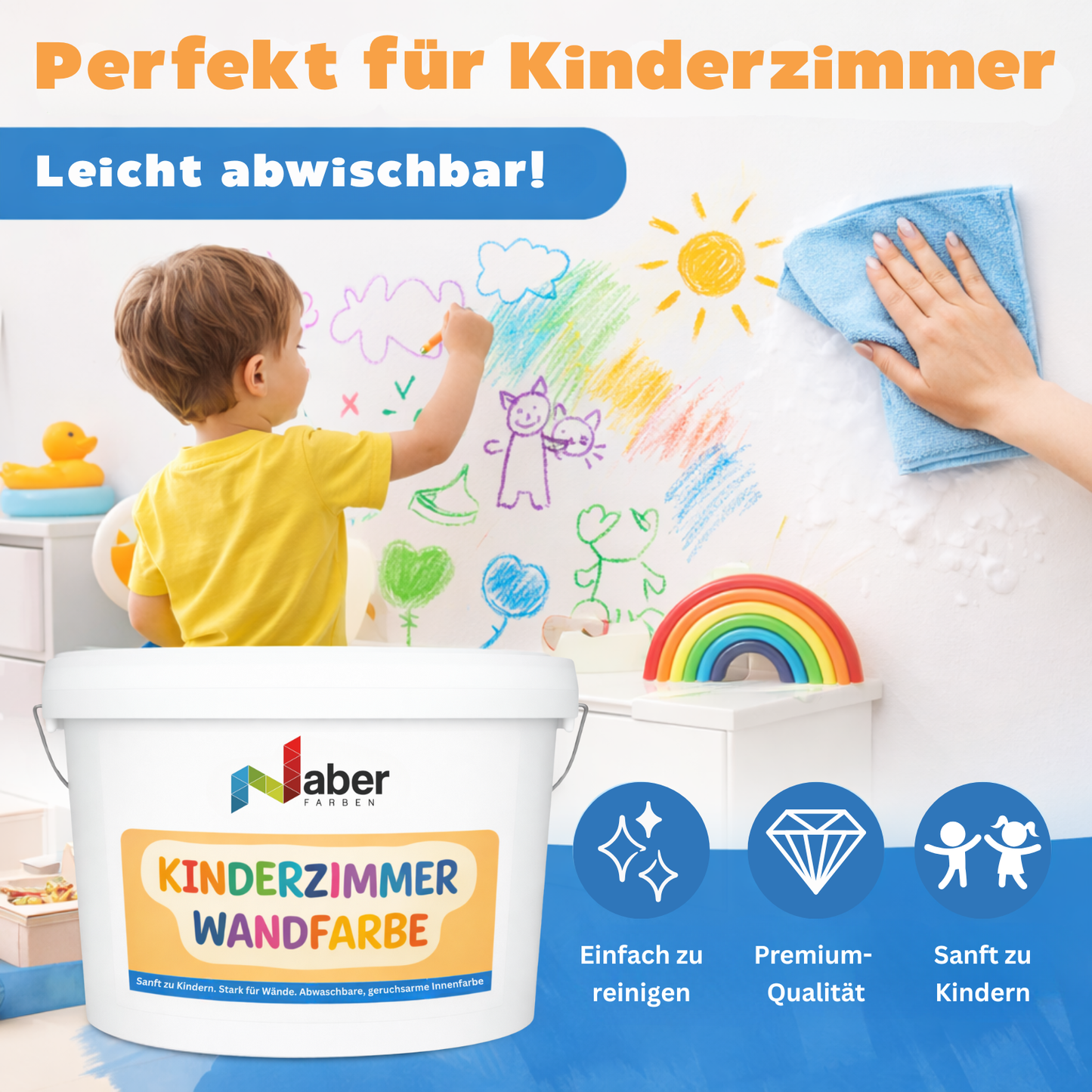 1 L Kinderzimmer Wandfarbe, Kinderzimmerfarbe, Abwischbar, Scheuerbeständig, RAL Farbwahl - MATT