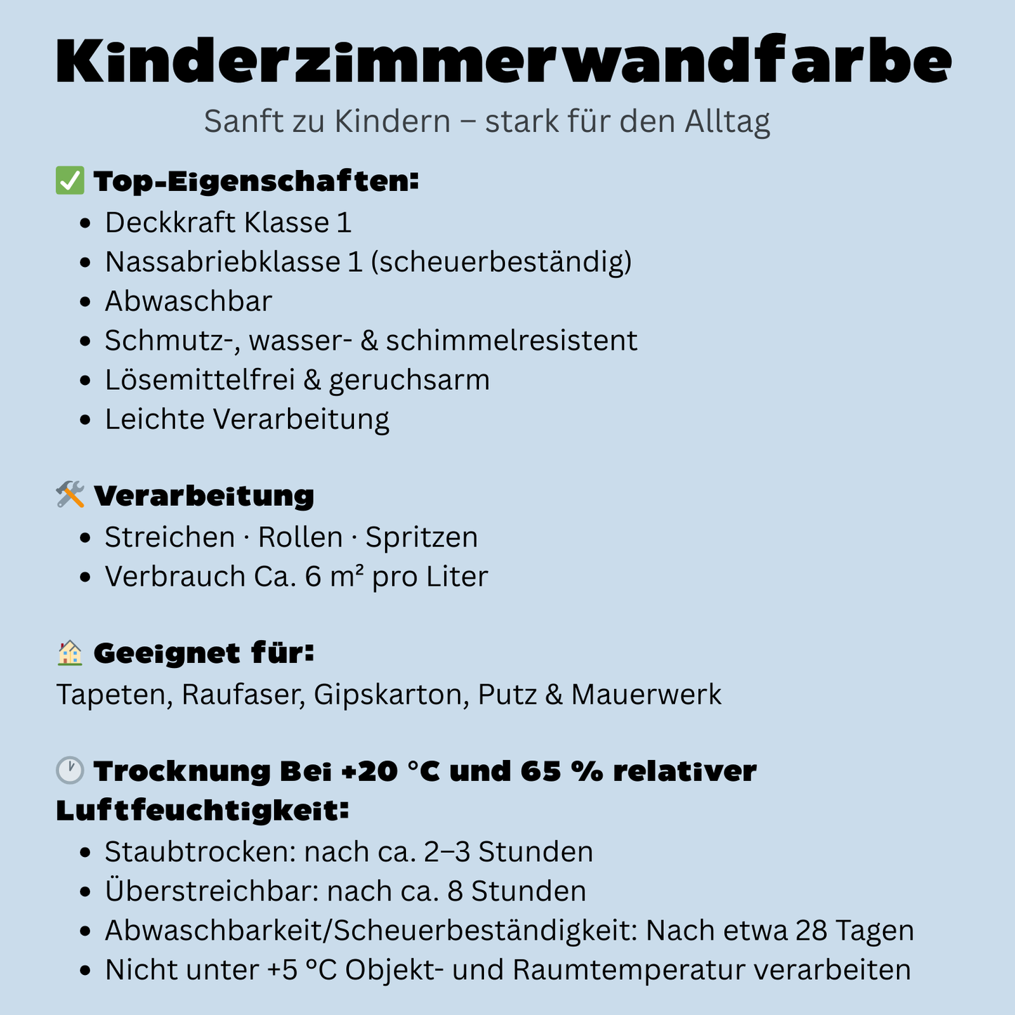 1 L Kinderzimmer Wandfarbe, Kinderzimmerfarbe, Abwischbar, Scheuerbeständig, RAL Farbwahl - MATT
