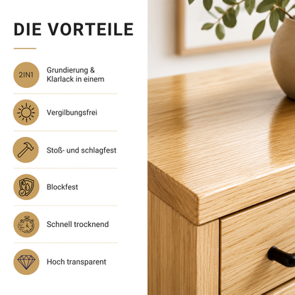 düfa 2in1 Klarlack Seidenglänzend – Schutzlack & Grundierung für Holz, Transparente Holzlackierung, Farblos