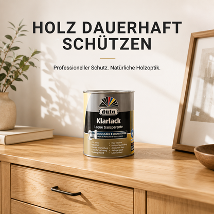 düfa 2in1 Klarlack Seidenglänzend – Schutzlack & Grundierung für Holz, Transparente Holzlackierung, Farblos