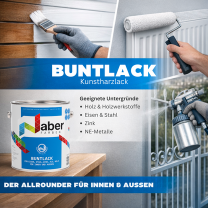 2,5 L Buntlack, Kunstharzlack, Holz, Eisen, Metall, RAL Farbwahl - SEIDENMATT