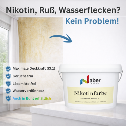Nikotinfarbe, Nikotinsperre, Fleckenisolierend, Isolierfarbe, RAL Farbwahl - MATT
