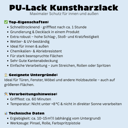 1 L PU Lack, Buntlack, Kunstharzlack, Holz, Eisen, Metall, RAL Farbwahl - SEIDENMATT (RAL 1000 - 6007)