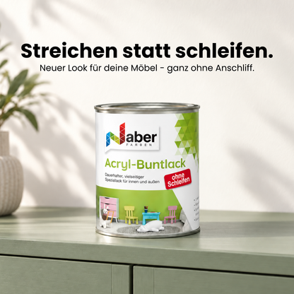 Acryl Buntlack 3 in 1, Wasserbasierter Holz- & Möbellack ohne Schleifen, Wasserbasiert, Farbwahl - Seidenmatt
