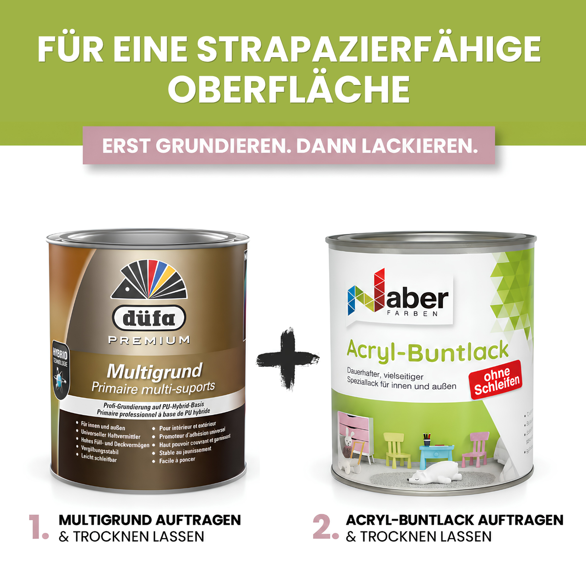 Acryl Buntlack 3 in 1, Wasserbasierter Holz- & Möbellack ohne Schleifen, Wasserbasiert, Farbwahl - Seidenmatt