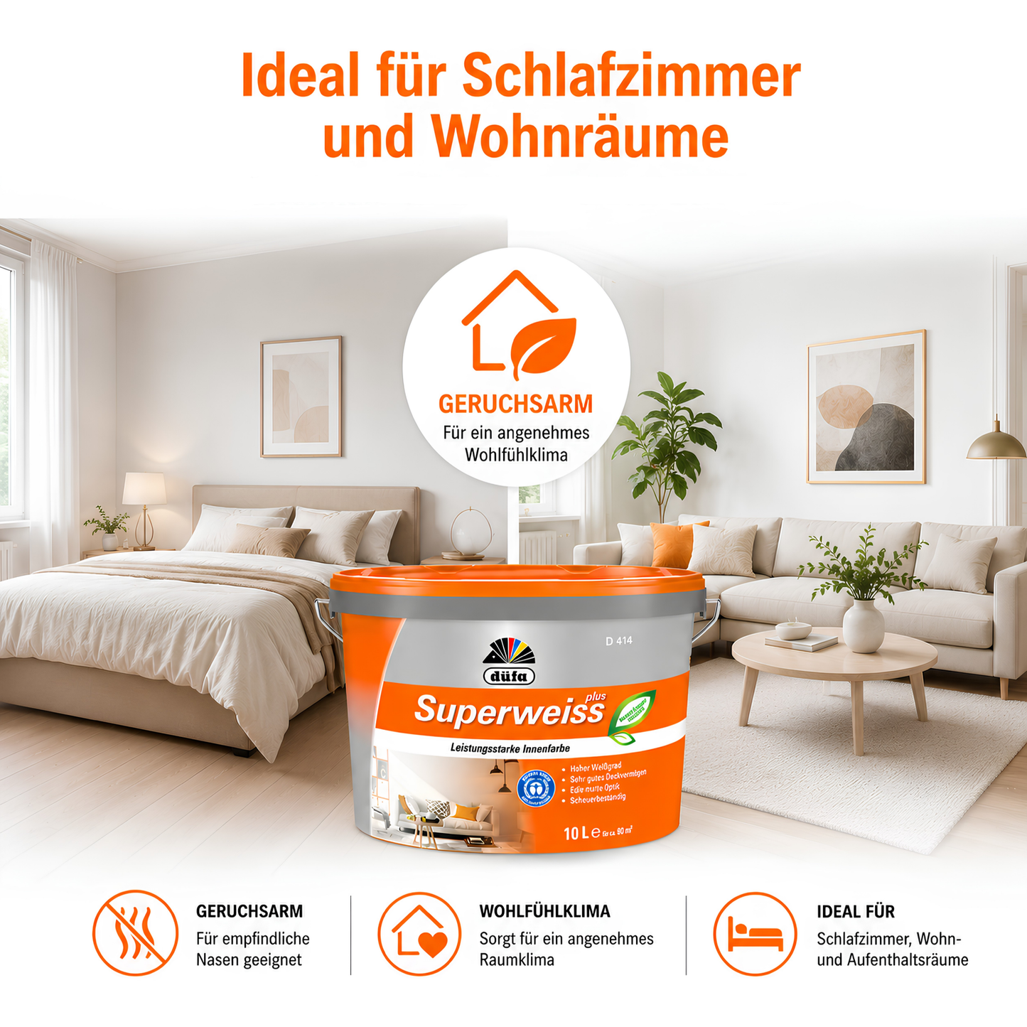 Düfa Superweiss Plus Innenfarbe Weiß – Deckenfarbe & Wandfarbe, hochdeckend, matt, konservierungsmittelfrei
