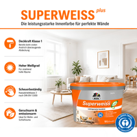 düfa Superweiss Plus, Innenfarbe Weiß – Deckenfarbe & Wandfarbe, hochdeckend, matt, konservierungsmittelfrei